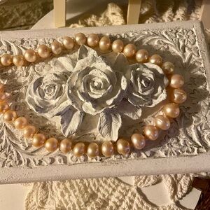Authe golden pink south sea pearl necklace pearl necklace